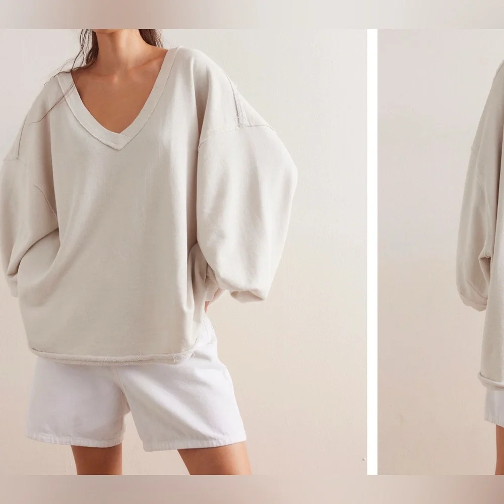 NWOT Free People We The Free Venice V-Neck Sweatshirt - grey opal - Medium